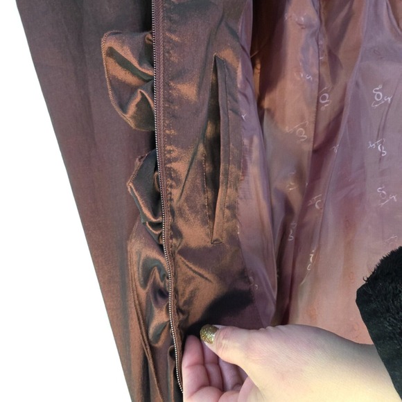 Samuel Dong Coat Women L Brown Metallic Ruffle Steampunk Satin Gothic Vintage - Picture 10 of 16